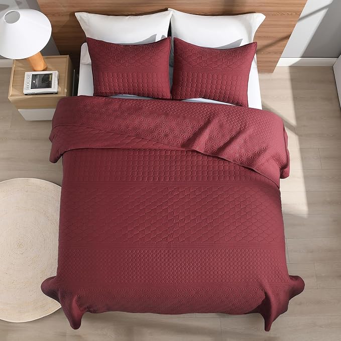 HORIMOTE HOME Burgundy Red King Size Quilt Set - Image 5