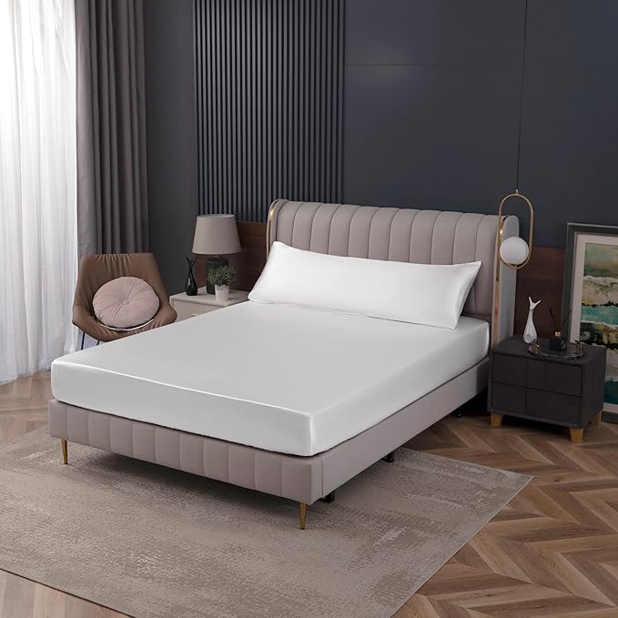 Homiest White Satin Fitted Sheet King Size, Deep Pocket, Luxury & Ultra Soft - Image 7