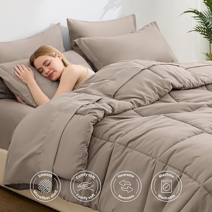Love's cabin Full Comforter Set Light Brown, 7 Pieces Full Bed in a Bag - Image 3