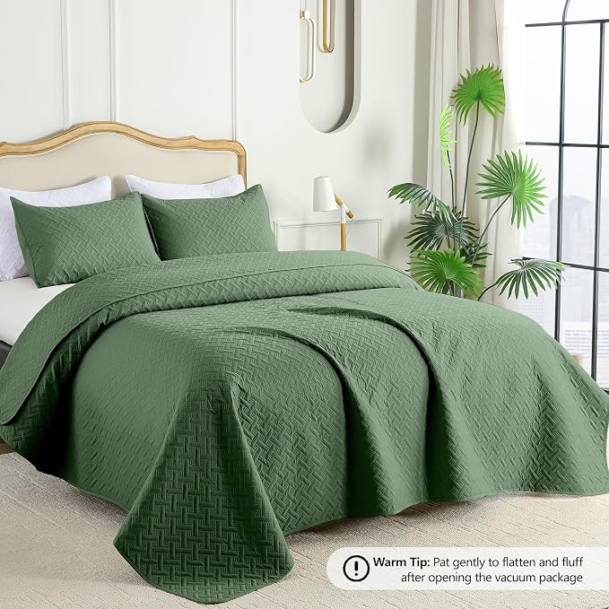 FLYMME Queen Quilt Bedding Set Olive Green Lightweight Bedspreads Full Size - Image 2
