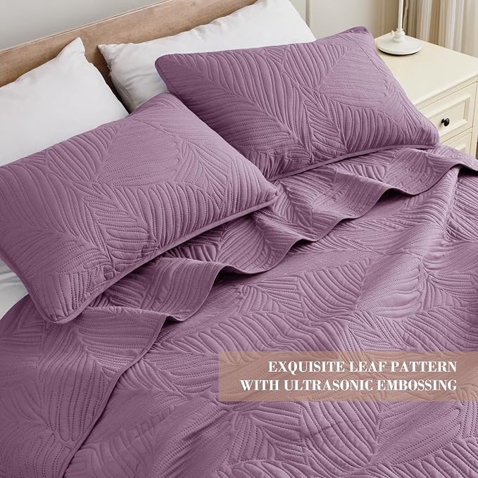 Exclusivo Mezcla Queen Quilt Bedding Set, Lightweight Dusty Lavender Quilts - Image 3