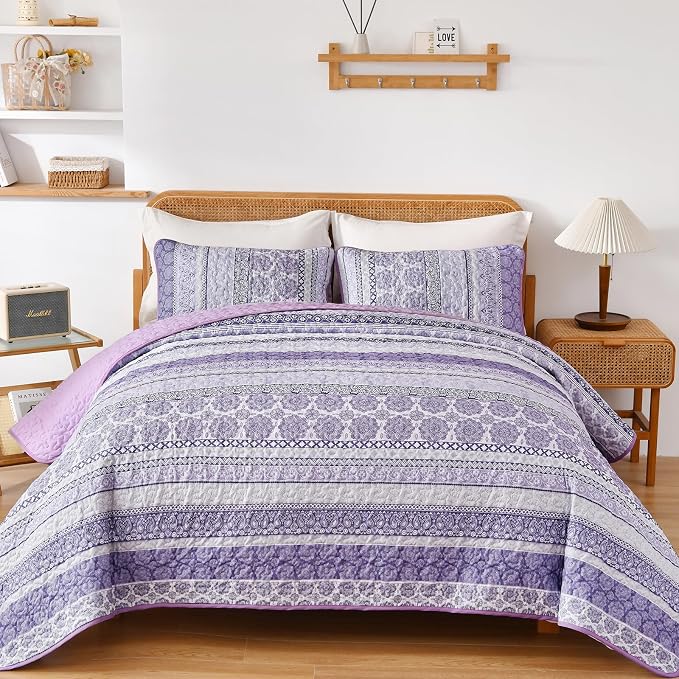 WONGS BEDDING Boho Quilt Set Queen Size, Lightweight Bedspread Coverlet Bedding by WONGSBEDDING