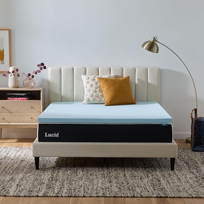 Lucid 2 Inch Memory Foam Mattress Topper, Twin XL Size – Cooling Gel Bed Topper by Lucid