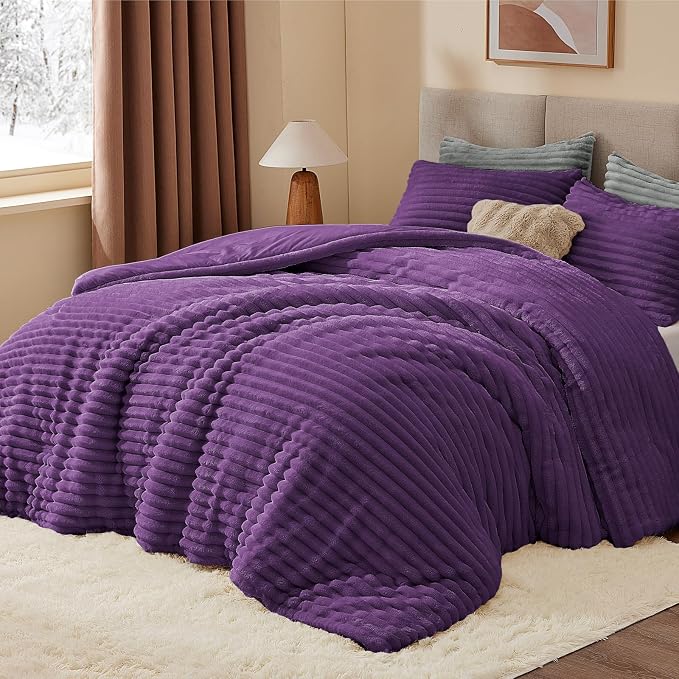 BEDELITE Fleece Queen Comforter Set -Super Soft & Warm Fluffy Purple Bedding by BEDELITE
