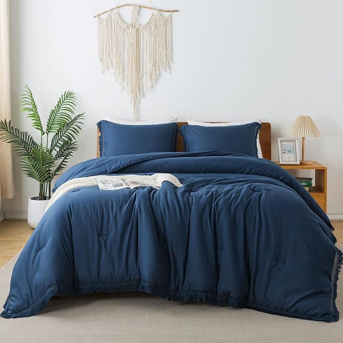 Andency Navy Blue Comforter Set California King, 3 Pieces Boho Tassel - Image 7