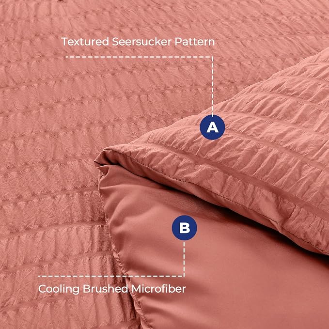 HYMOKEGE Coral Full Size Comforter Sets Seersucker 7 Pieces, All Season Luxury - Image 4