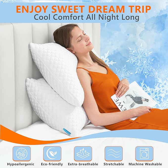 UYWO Cooling Pillows King Size Set of 2, Memory Foam Pillows - Image 2
