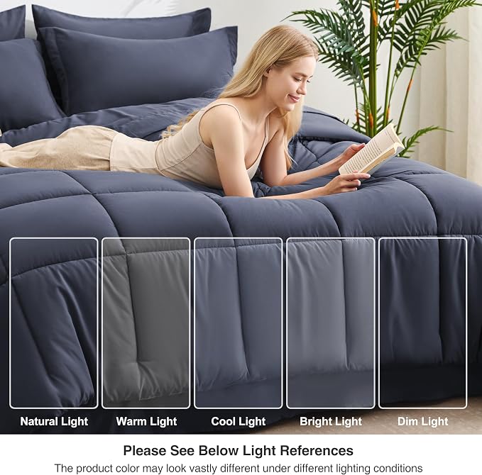 Love's cabin Twin Comforter Set Indigo Blue, 5 Pieces Twin Bed in a Bag - Image 7