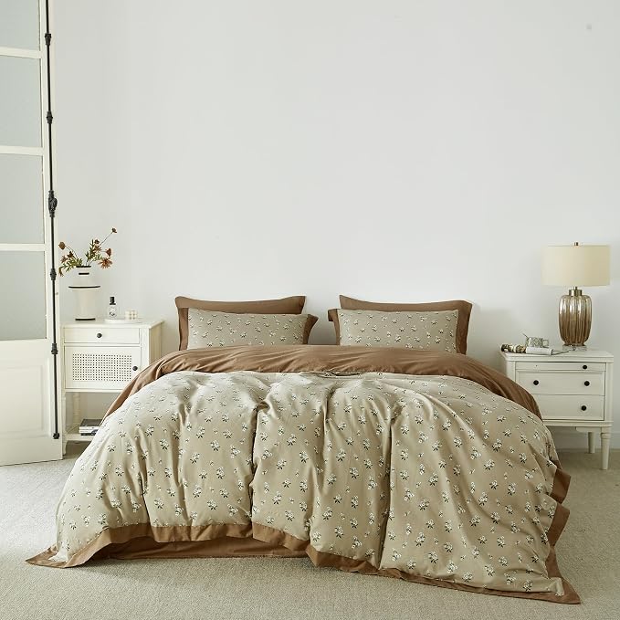 SUSYBAO Cute White Floral Duvet Cover Queen 100% Cotton 3 Pcs Set 1 Decorative by SUSYBAO