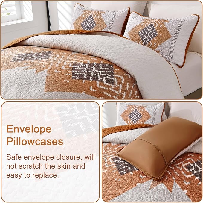 Dintszyayue Boho Quilt Set King Size 3 Pieces Aztec Texture Bedspread Coverlet - Image 4