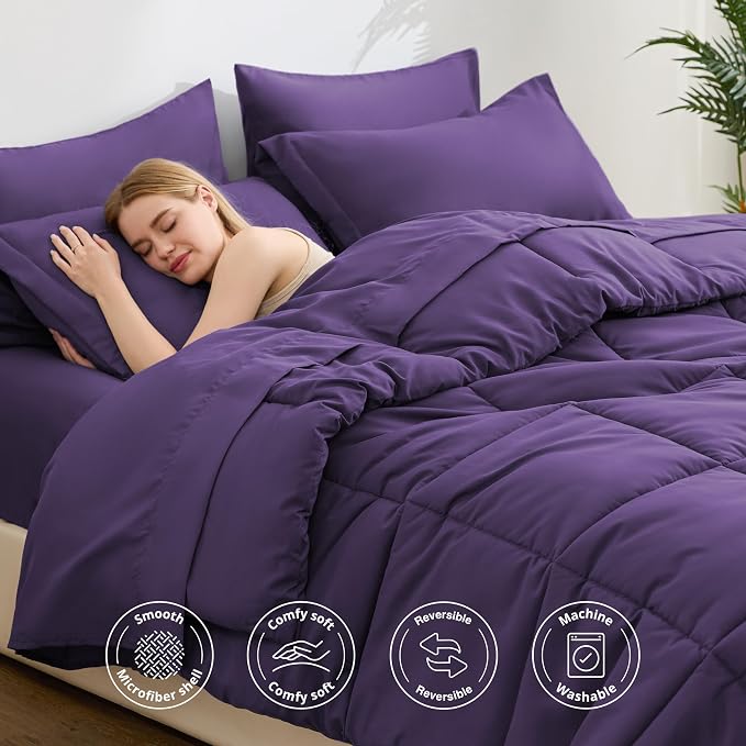 Love's cabin Twin XL Comforter Set Dark Purple, 5 Pieces Twin XL Bed in a Bag - Image 3