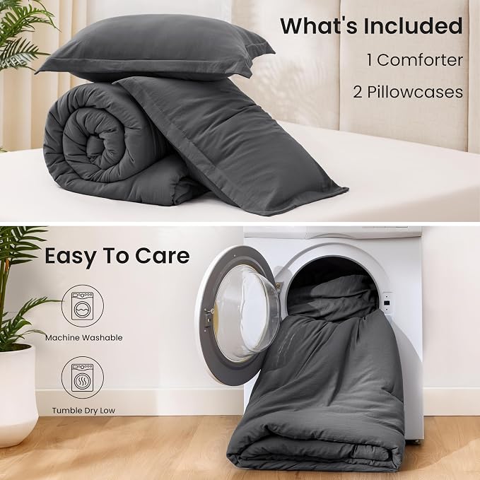 Love's cabin Dark Grey King Size Comforter Set, 3-Piece Prewashed Bed Set - Image 6