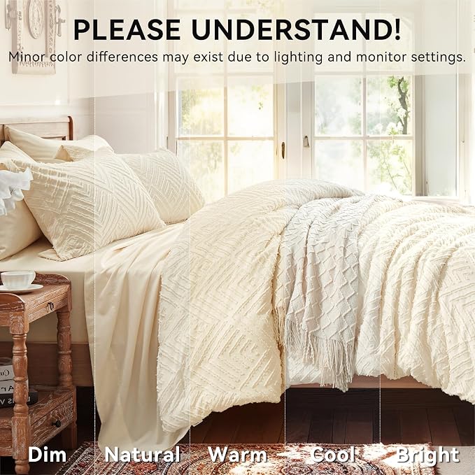 Zzlpp Queen Comforter Set 7 Pieces, Cream Tufted Bed in a Bag - Image 4