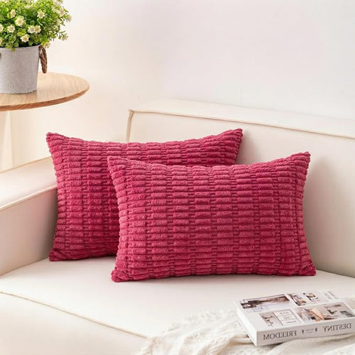 Aegero Pack of 2 Corduroy Decorative Throw Pillow Covers 12x20 Inch Soft by Unknown