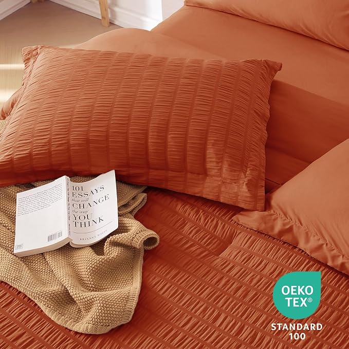 MUXHOMO 5 Pieces Twin Comforter Set, Seersucker Bed in a Bag Twin Size - Image 9