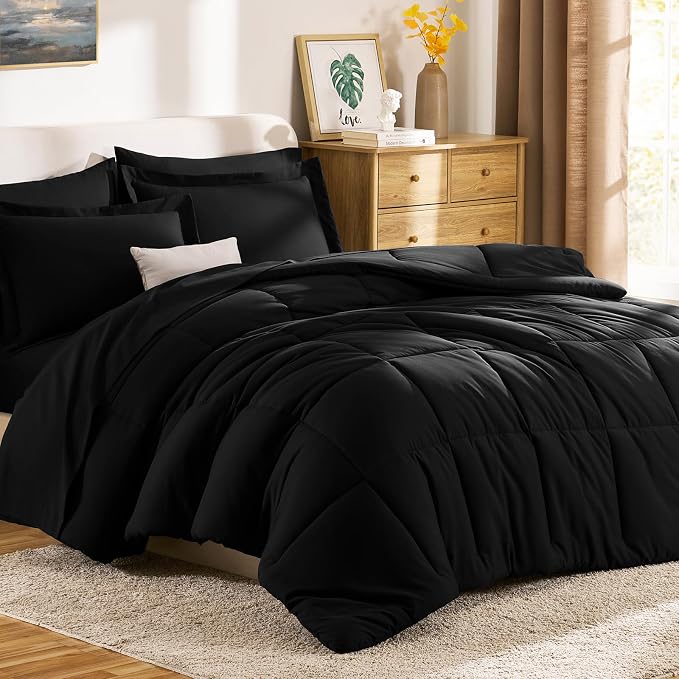 CozyLux King Size Comforter Set Black - Image 9