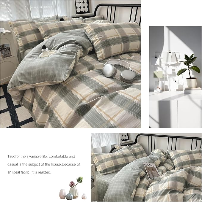mixinni Green Grid Duvet Cover Set Queen - Image 4