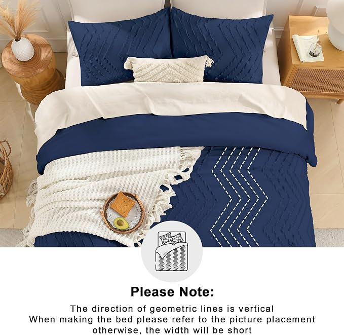 Andency Navy Blue Comforter Set King Size, Boho Soft Warm Tufted Bedding - Image 5