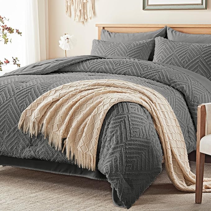 Zzlpp Full Comforter Set 7 Pieces, Dark Grey Tufted Bed in a Bag - Image 2