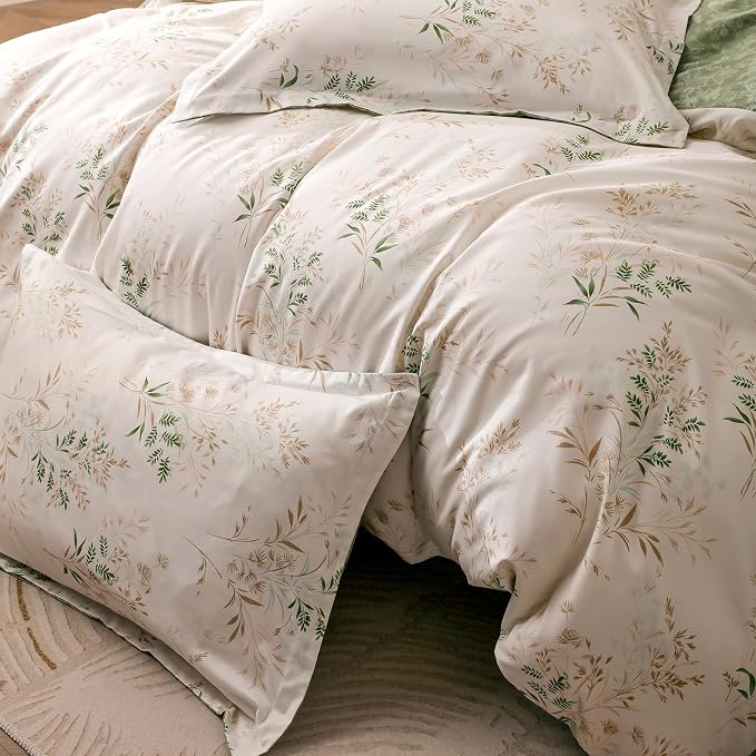 OAITE Duvet Cover Twin Size, Reversible Fresh Camellia Light Yellow Duvet Cover - Image 4