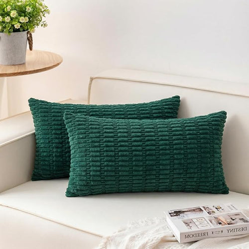 Aegero Pack of 2 Christmas Green Corduroy Decorative Throw Pillow Covers 12x20 by Unknown