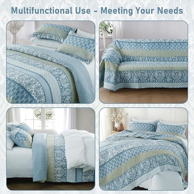 GOONE Twin Quilt Set 68"x86", Lightweight Washed Coverlet, Reversible Spring & - Image 5