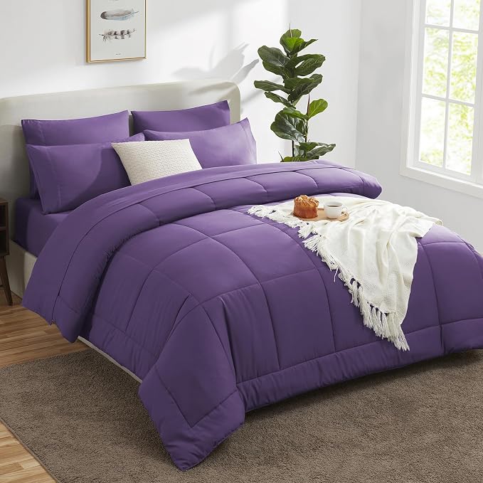 CozyLux Queen Comforter Set Purple, 7 Pieces Bed in a Bag, All Season Bedding - Image 8