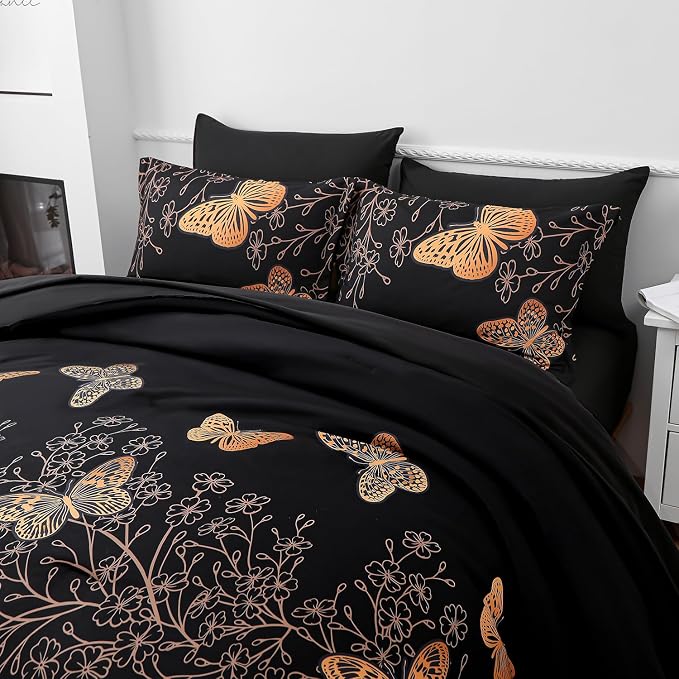 Yogeneg 5 Piece Bed in a Bag Twin Size Comforter Set Black Bedding Set - Image 2