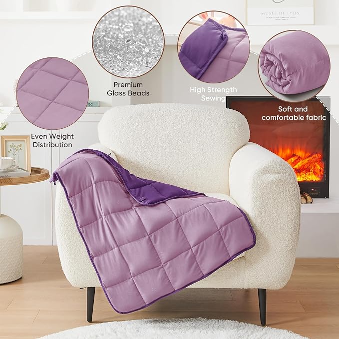 Purple Weighted Lap Blanket for Adults 5lbs, Portable Travel Weighted Blankets - Image 7