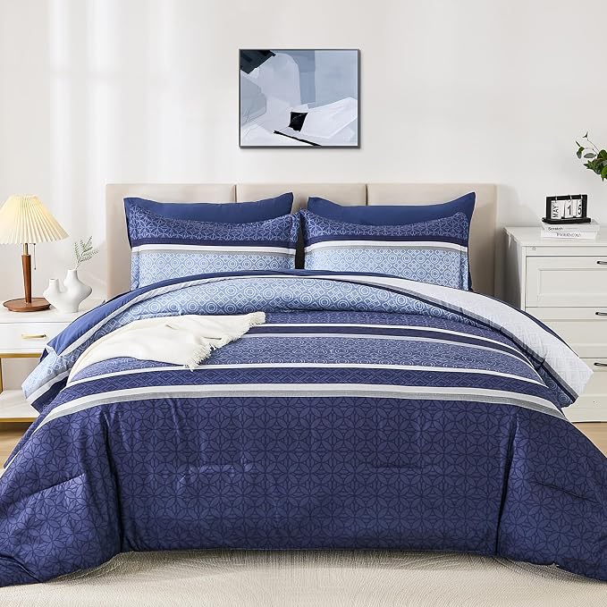 WONGS BEDDING Comforter Set Queen Size 7 Pieces, Patchwork Soft Lightweight - Image 3