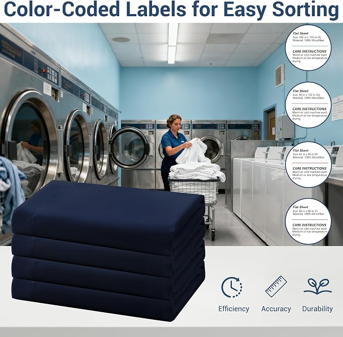 Bulk Queen Flat Sheets Only, 6 Pack Quick Sort Top Bed Sheet, Color-Coded Label - Image 4