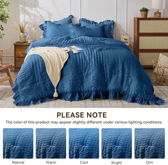JOLLYVOGUE Teal Twin Size Comforter Set, 2 Pieces Seersucker Lightweight Fluffy - Image 8
