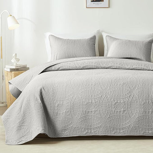 akkialla King Size Quilt Set, Light Grey Ultrasonic Bedspread, Lightweight Soft by akkialla