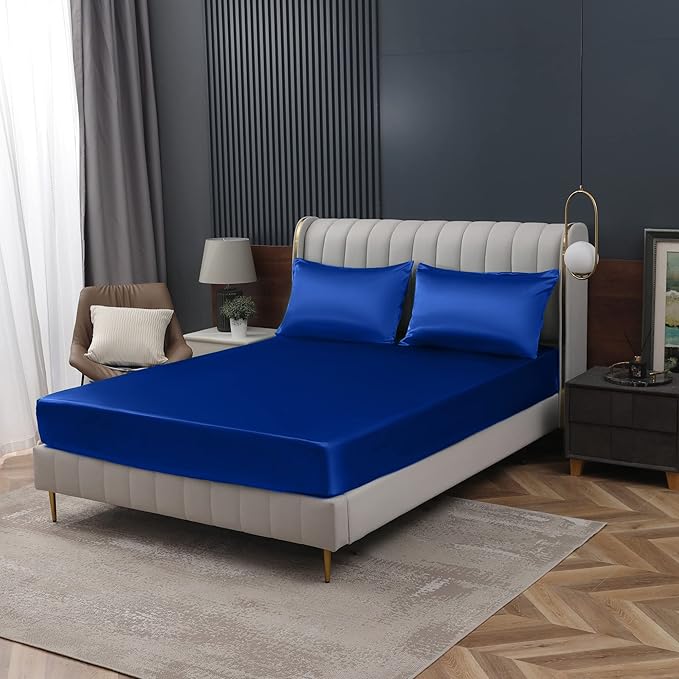 Homiest Royal Blue Satin Fitted Sheet by Homiest