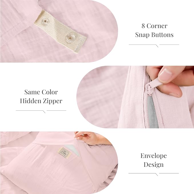 Pink Duvet Cover King, 100% Sandwashed Cotton Soft King Size Duvet Cover Set 3 - Image 5