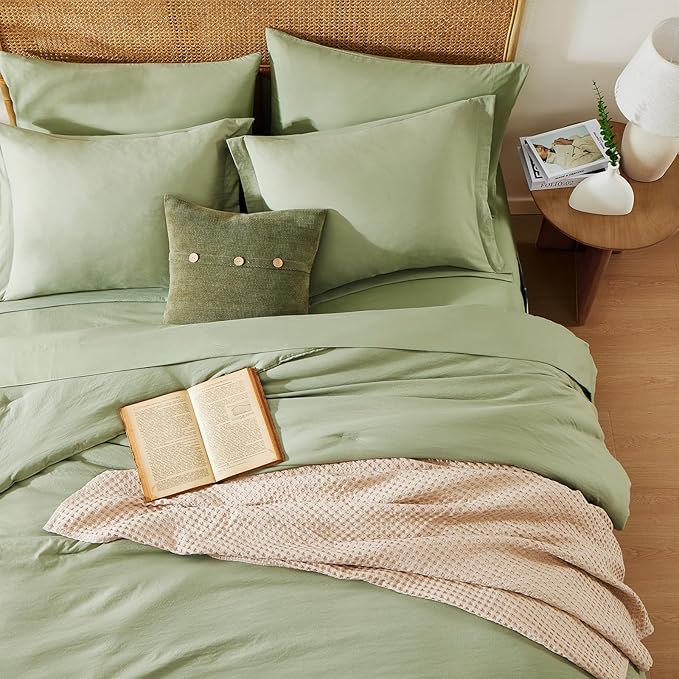 WRENSONGE King Size Comforter Set- 7 Pieces Soft Sage Green Bed in a Bag King - Image 2