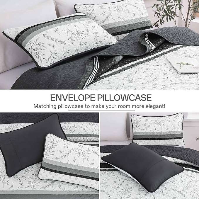 Quilt Set Queen Size, 3 Piece Soft Lightweight Microfiber Quilt Bedding Set - Image 7