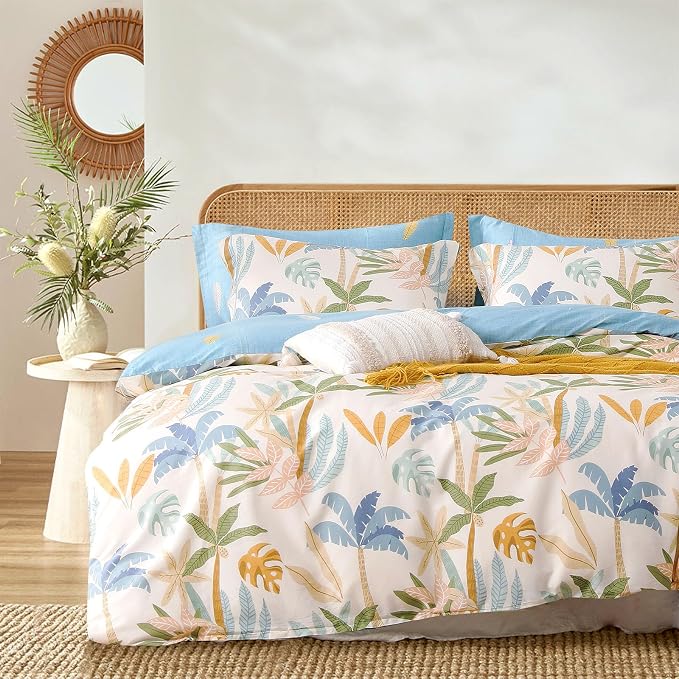 LEMIROE Tropical Coastal Blue Cotton Comforter King Size 3Pcs by LEMIROEBEDDING