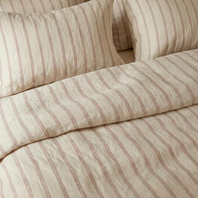 mixinni Striped Duvet Cover Set Twin Size, 3 Piece Cotton Linen Blend Bedding - Image 4