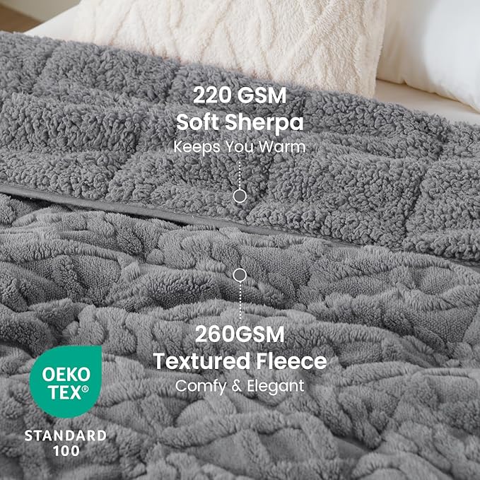 Drewin Sherpa Weighted Blanket for Adults, Dual Sided Cozy Soft Fleece Bed - Image 3