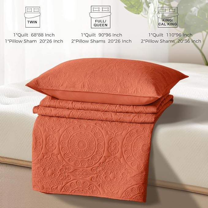 WURUIBO Burnt Orange Quilt Set Queen Size, Embossing Microfiber Full Bedspreads - Image 7