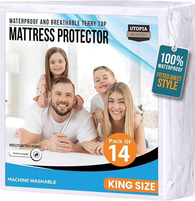 King Size Mattress Protector Waterproof 14 Pack, Premium 200 GSM Terry Mattress by UTOPIABEDDING