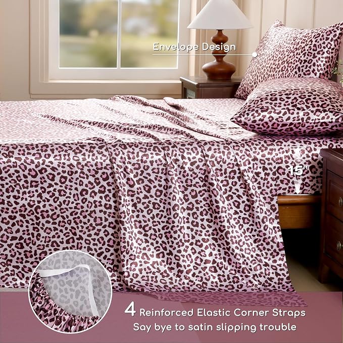 MR&HM Satin Bed Sheets with Elastic Corner Straps, King Size Sheets Set - Image 5