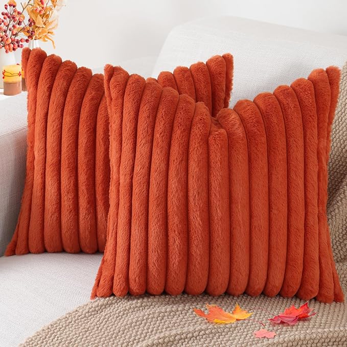Pallene Faux Fur Plush Fall Throw Pillow Covers 24x24 Set of 2, Luxury Soft by PALLENE