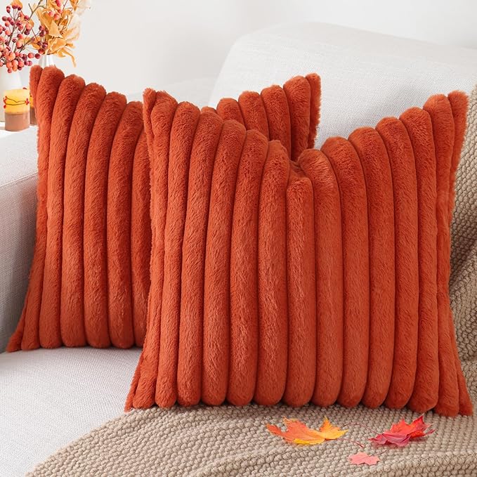 Pallene Faux Fur Plush Fall Throw Pillow Covers 20x20 Set of 2, Luxury Soft by PALLENE