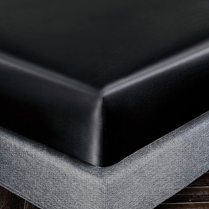 Homiest Black Satin Fitted Sheet Full Size Deep Pocket Luxury & Ultra Soft - Image 3