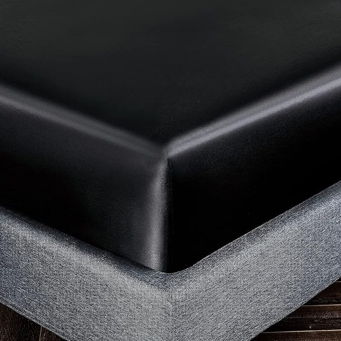 Homiest Black Satin Fitted Sheet King Size, Deep Pocket, Luxury & Ultra Soft - Image 3
