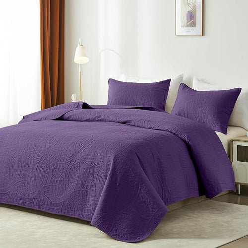 akkialla Purple Twin Quilt Set, Ultrasonic Lightweight Bedspread Coverlet - Image 2