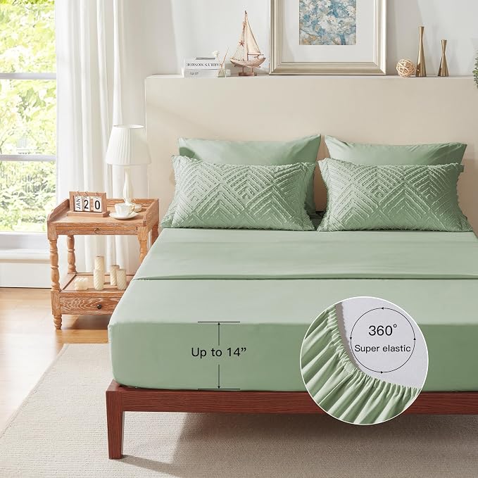 Zzlpp King Comforter Set 7 Pieces, Sage Green Tufted Bed in a Bag - Image 7