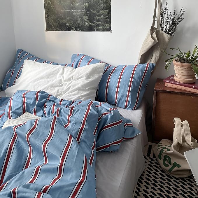 mixinni Vintage Striped Blue Duvet Cover Twin - Image 9